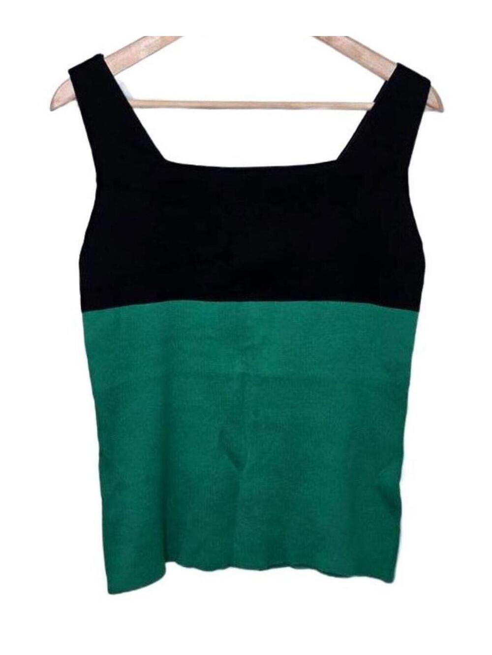 Devonshire Cream Knit Colorblock Tank Top Green & Black Square  Med